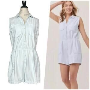 Pact | Women | Light Organic Cotton Chambray Sleeveless Short Romper | Medium